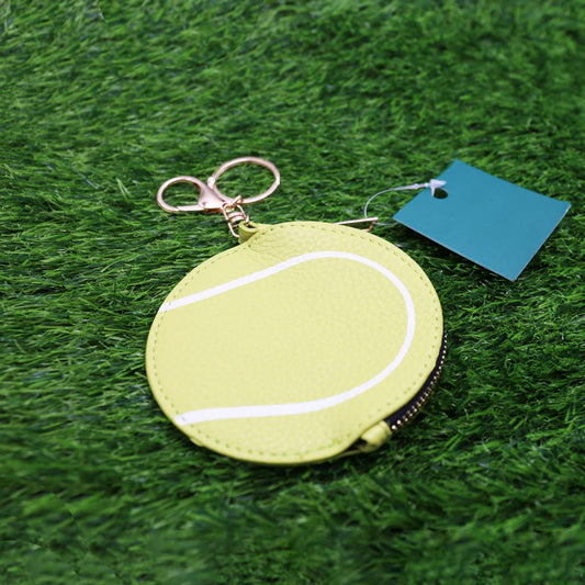 Tennis Ball Keychain Bag Charm Sports Coin Purse Zip Pouch