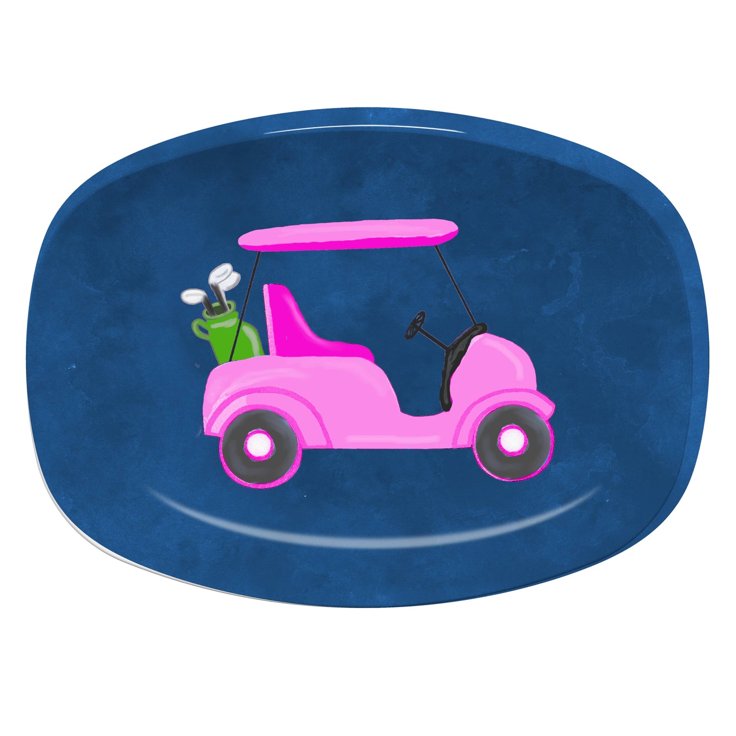 Platter - Pink Golf Cart: Green Watercolor Stripe