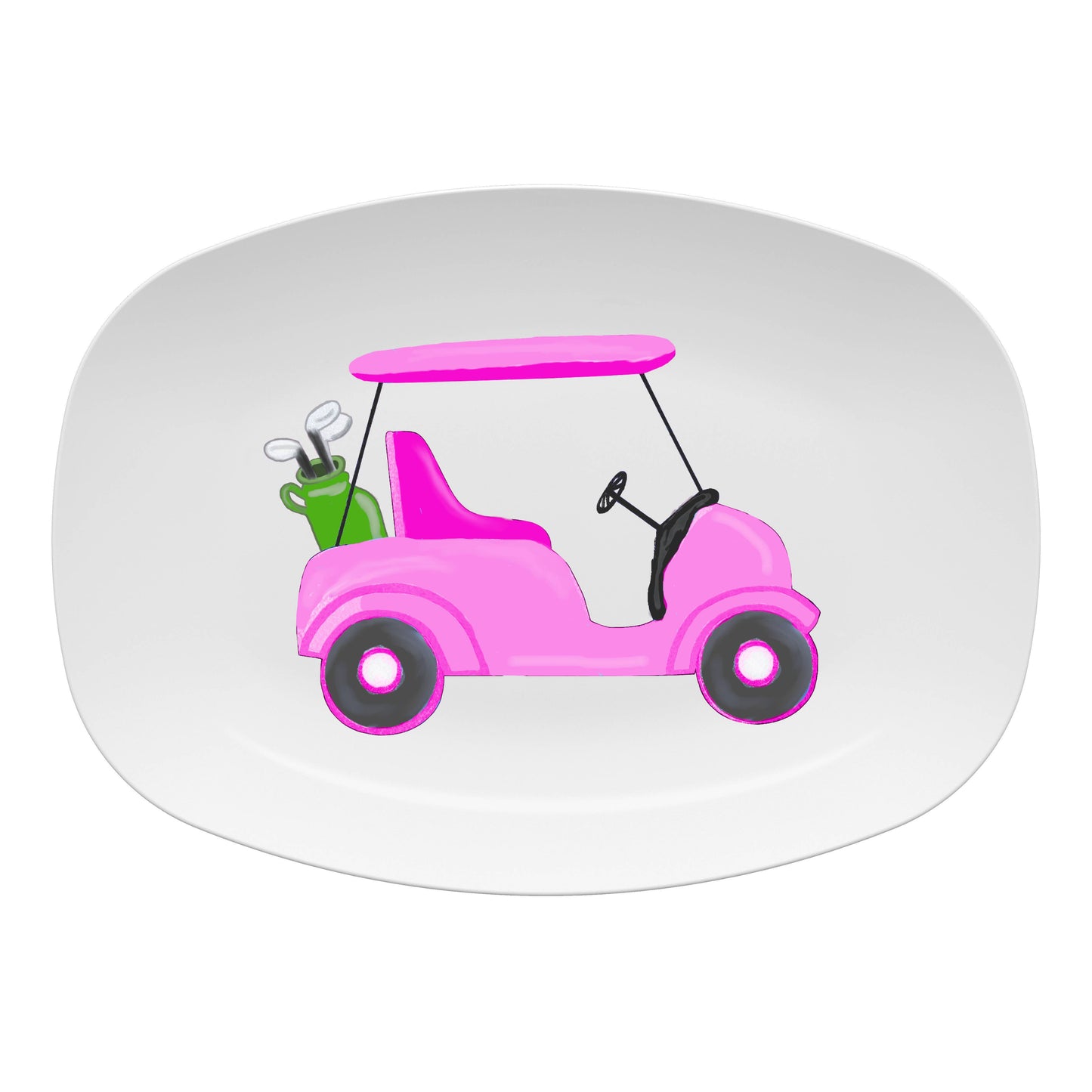 Platter - Pink Golf Cart: Green Watercolor Stripe