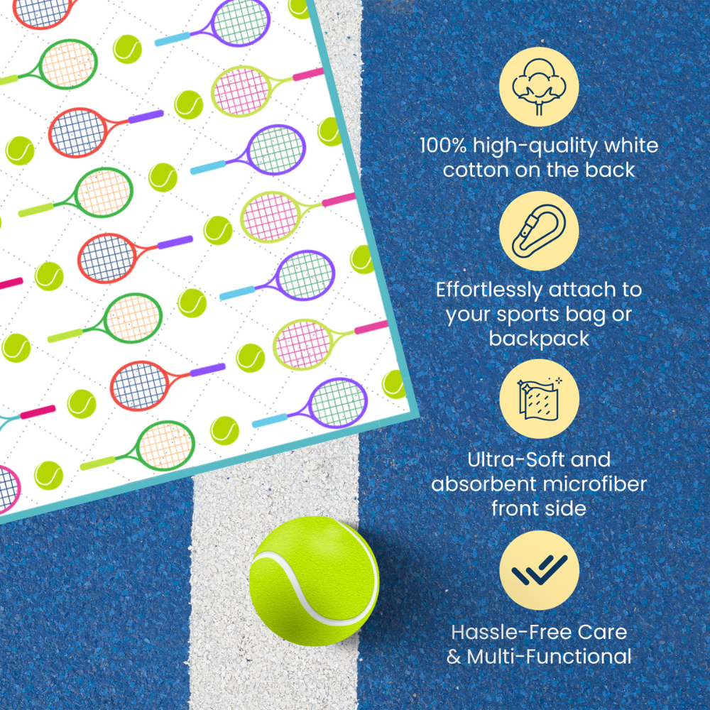 Tennis Racket Towel- Microfiber & Cotton Athletic Towels wit