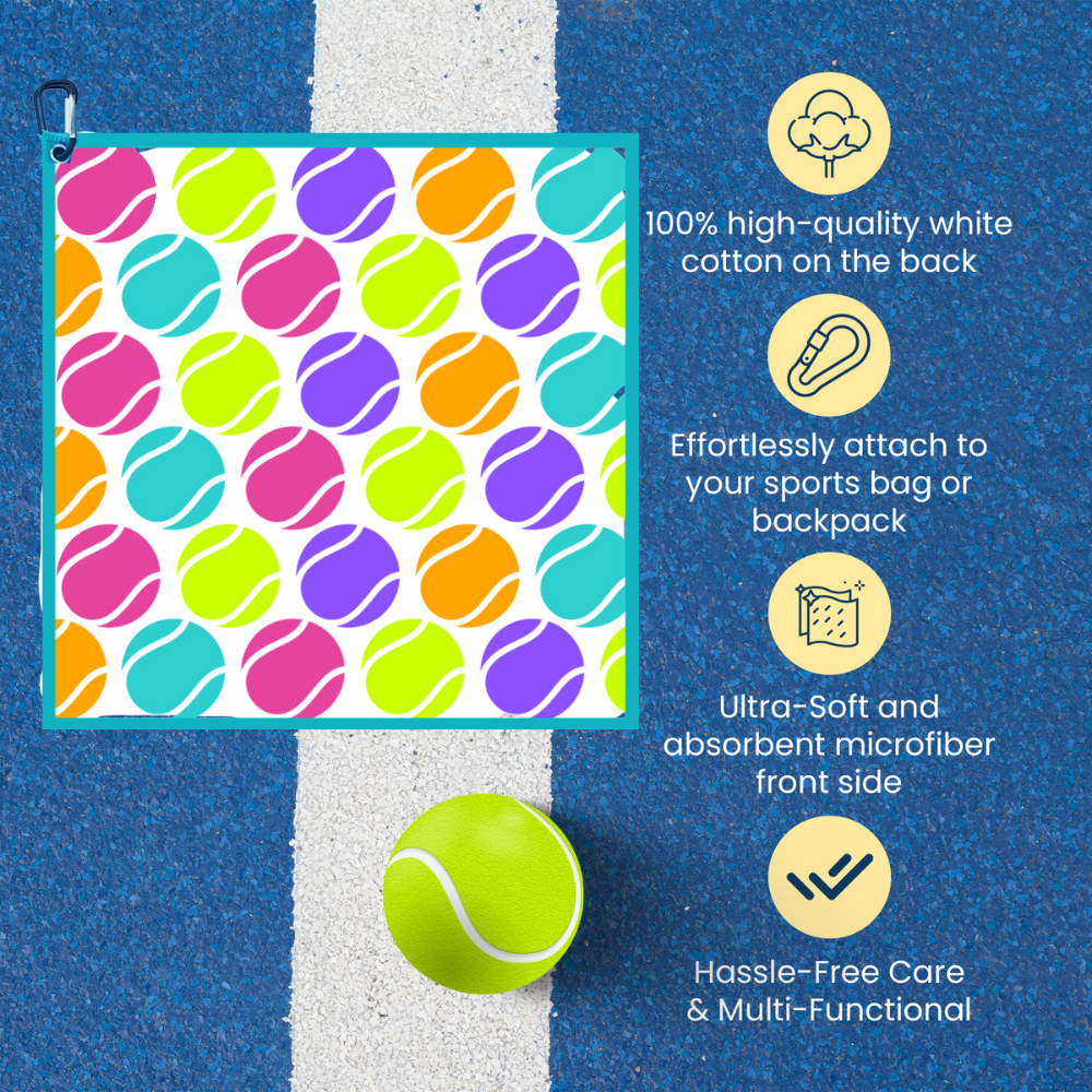 Tennis Balls Towel- Microfiber & Cotton Athletic Towels with