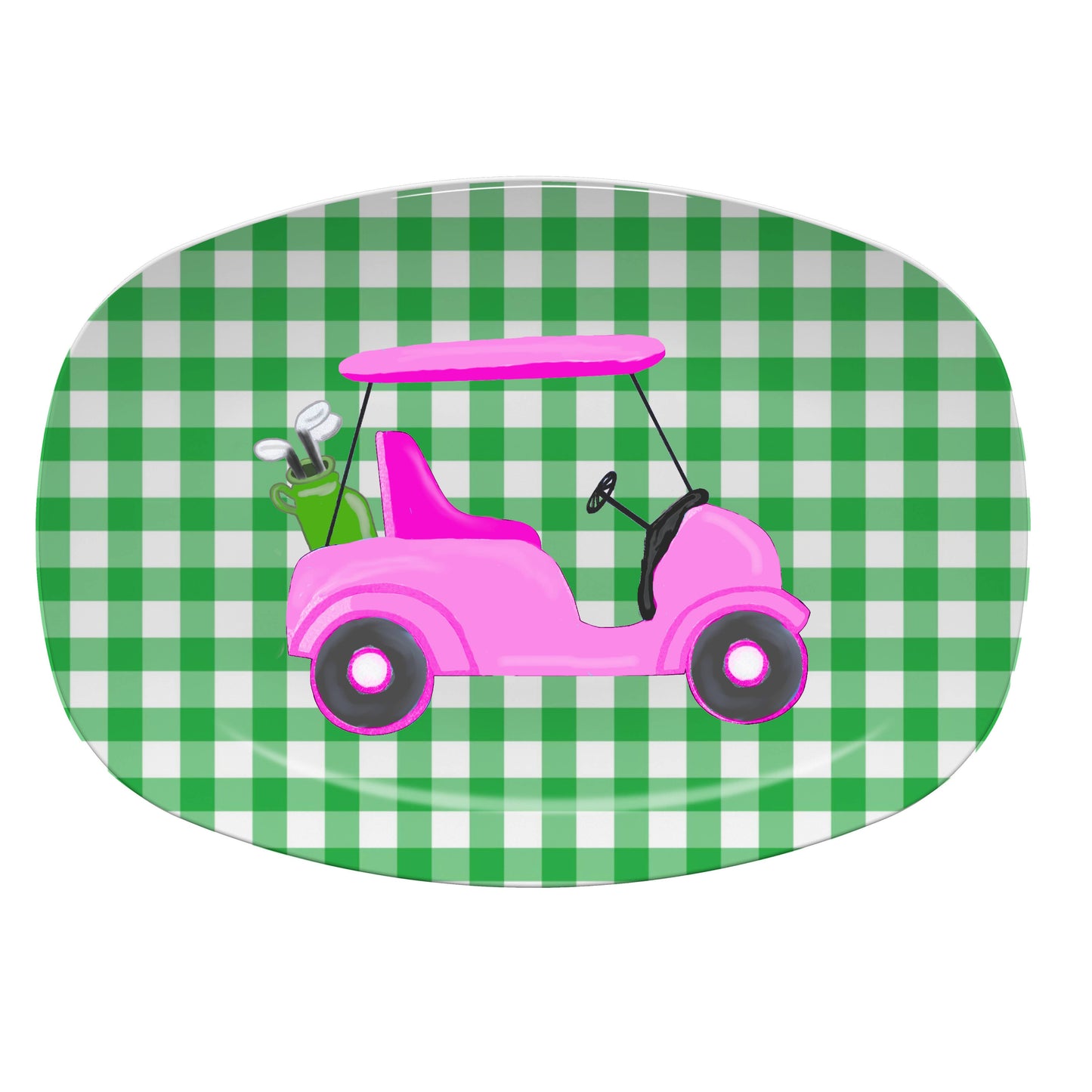 Platter - Pink Golf Cart: Green Watercolor Stripe