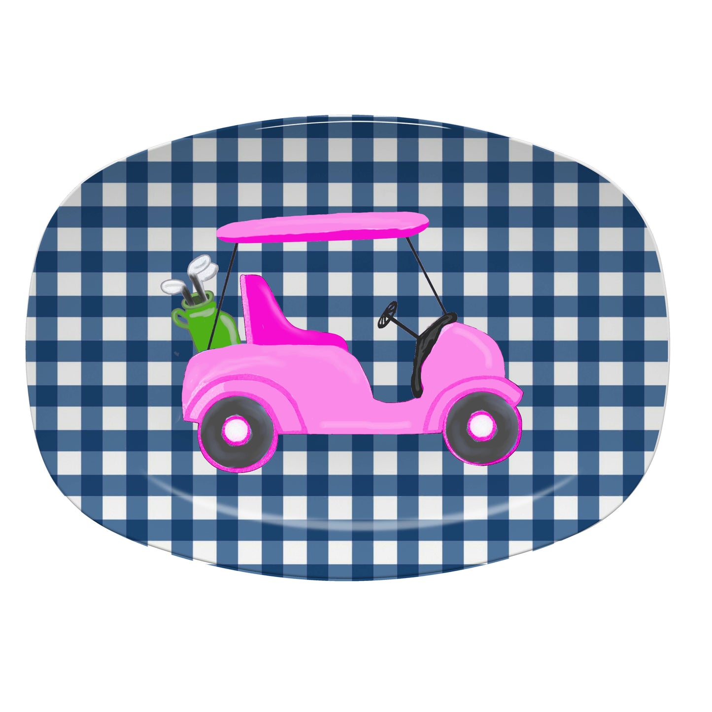 Platter - Pink Golf Cart: Green Watercolor Stripe