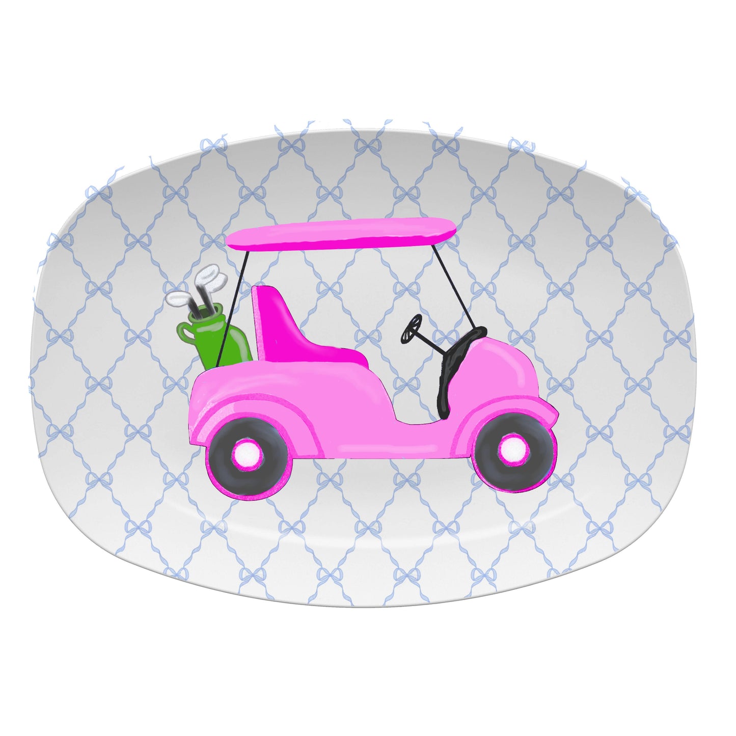 Platter - Pink Golf Cart: Green Watercolor Stripe