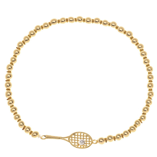 Gold Pearl Tennis Racket Beaded Bracelet