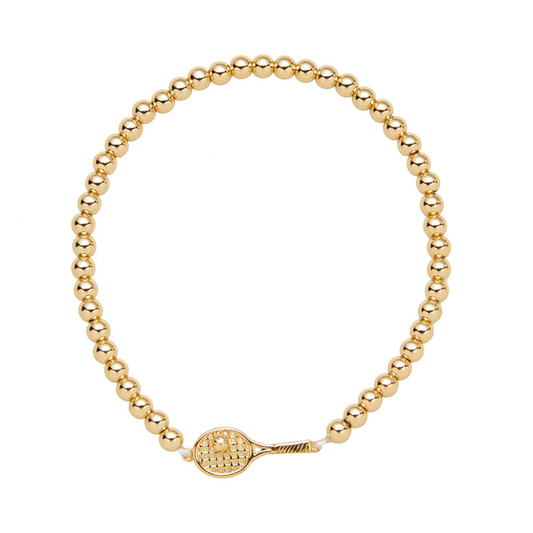 Tennis Racket Charm Gold Bead Layered Bracelets 18K Gold Pla